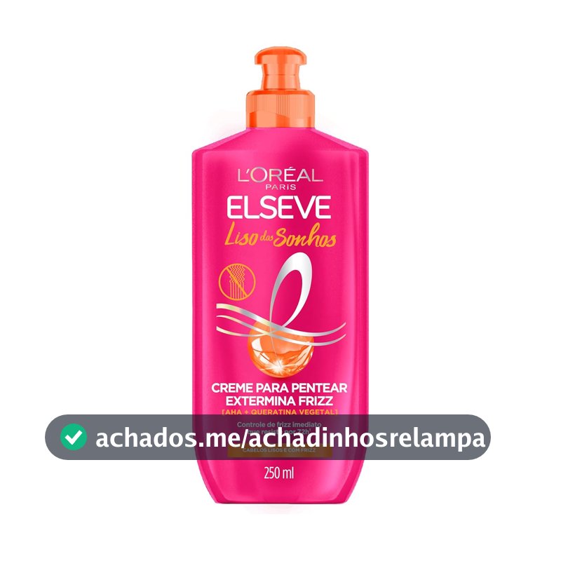 L'Oréal Paris Elseve Liso dos Sonhos Creme para Pentear, com Queratina Vegetal e AHA, Frizz Controlado por 72h, Proteção Térmica até 230°C e Alinhamento Capilar, 250ml