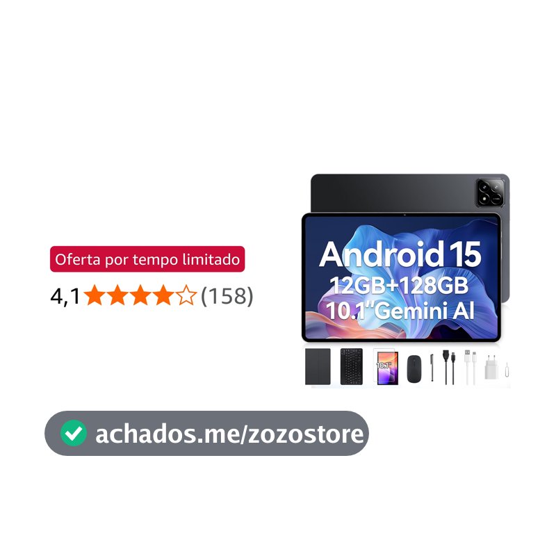 Tablet Xixaomiro Pad 10.1" Android 15, 128GB ROM + 12GB RAM, Tela 120Hz, Octa-Core, Câmera 13MP + 5MP, Bateria 8000mAh, Kit com Teclado, Mouse e Caneta Stylus para Trabalho e Estudos (Cinza claro)