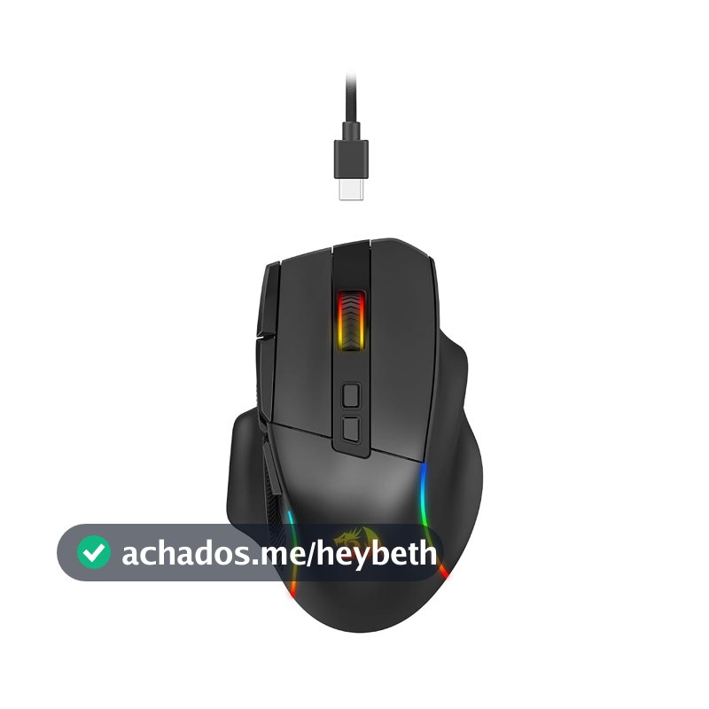 Mouse Gamer Redragon Viper Preto RGB Ergonômico PAW 3311 até 24000 DPI Switch Huano Blue Shell White Dot 10 Botões Programáveis com Apoio para o Polegar Cabo Removível USB Tipo-C M925