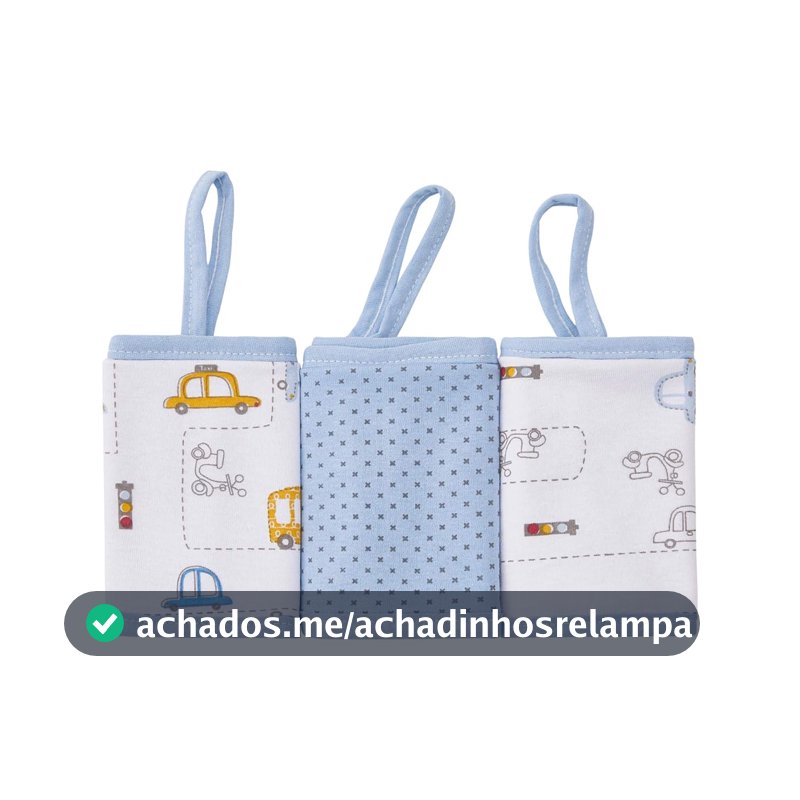 Kit 3 Paninhos de Boca Papi Malha com Prendedor de Chupeta 28cm x 28cm, Azul