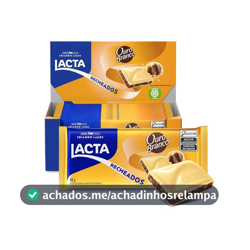 Chocolate Lacta Recheado Ouro Branco Caixa Com 17 Unidades De 98g