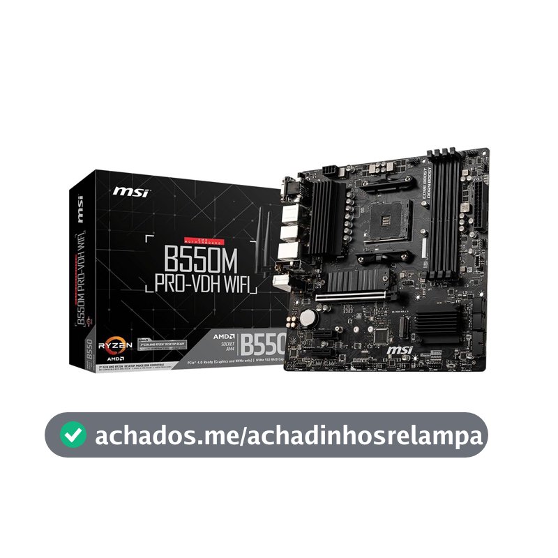 Placa-Mãe MSI B550M PRO-VDH WIFI AM4 mATX – Suporte Ryzen, DDR4, Wi-Fi Integrado, M.2 NVMe, HDMI/DP/VGA, USB 3.2, Ideal para PC Gamer e Profissional