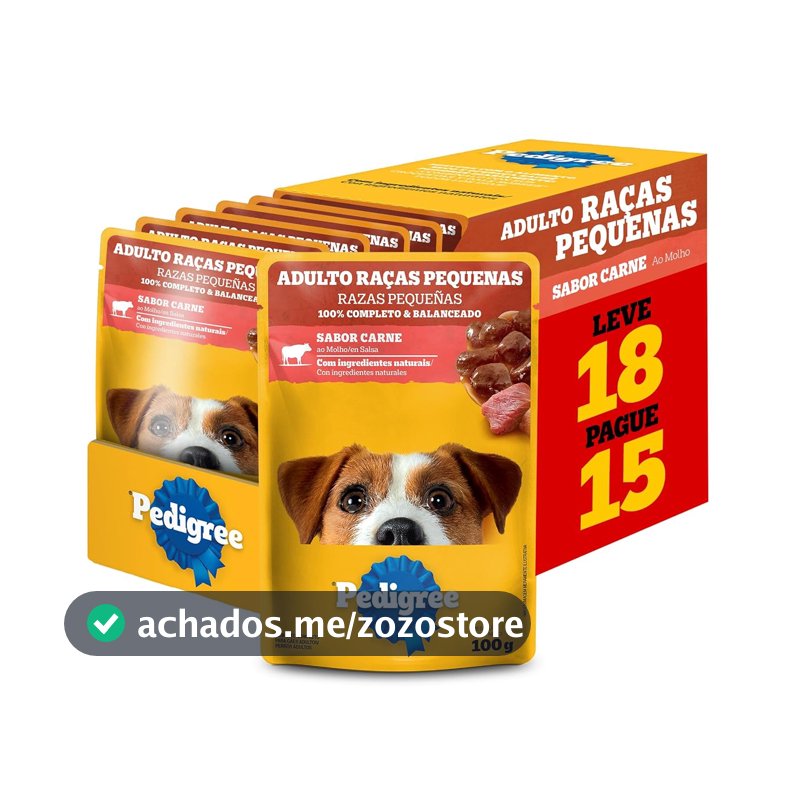 Pack Ração Úmida Pedigree Sachê Carne ao Molho para Cães Adultos de Raças Pequenas - Leve 18 Pague 15