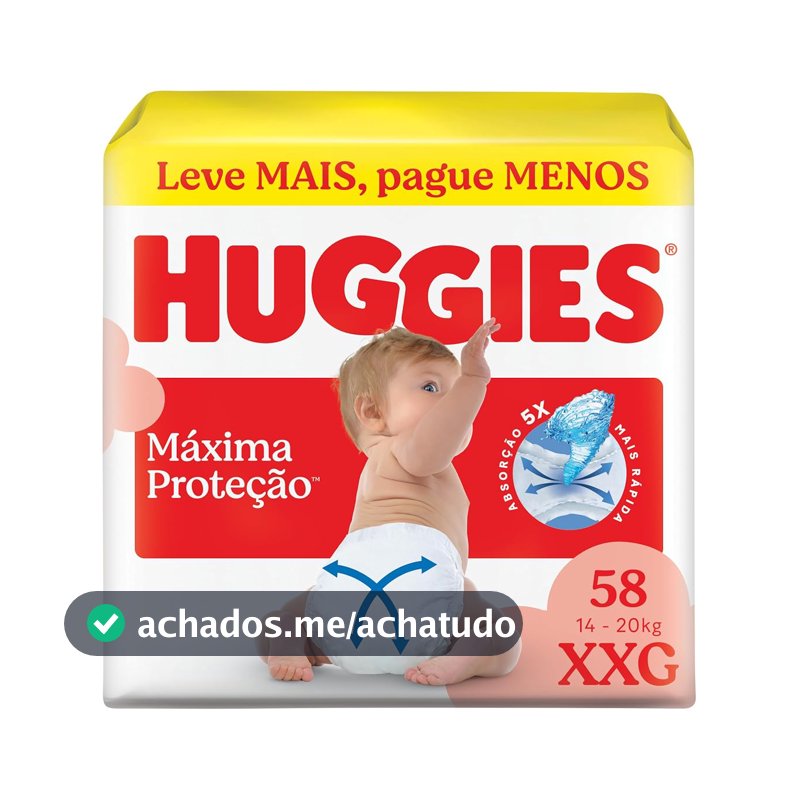 Fralda Descartável Huggies Máxima Proteção, Tamanho XXG, 58 Unidades