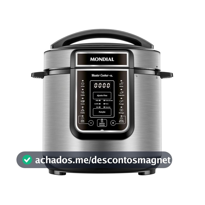 MONDIAL Panela de Pressão Elétrica Digital 6L, Preto/Inox, 1000W, 220V - PE-60-6L-I