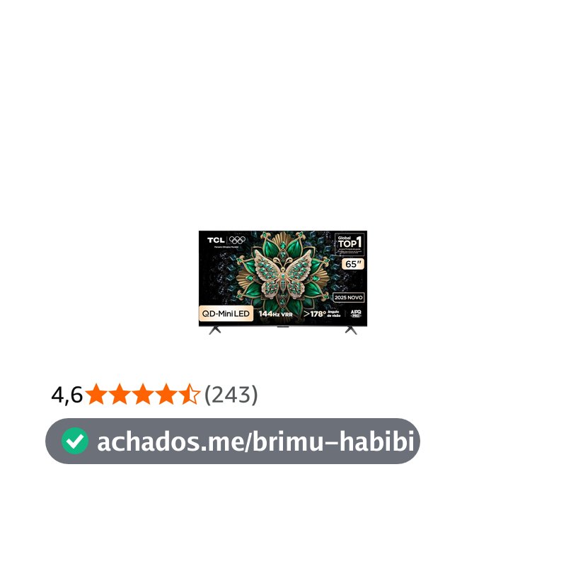 Smart TV TCL 65 Polegadas QD-Mini LED 4K C6K WiFi Bluetooth Google TV 4 HDMI 144Hz HDR10+ 65C6K
