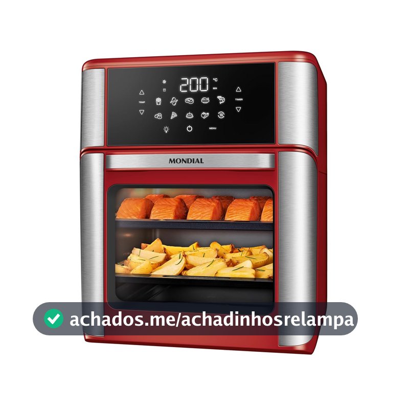 MONDIAL Fritadeira Air Fryer Forno Oven 12L, Vermelho/Inox, 2000W, 110V - AFON-12L-RI