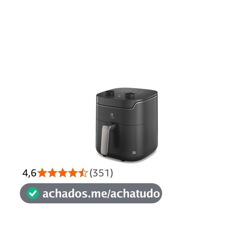 Electrolux Air fryer Fritadeira Elétrica sem oleo Rita Lobo 5,8L 8 receitas pré-sugeridas timer 60 minutos desligamento automático cesto removivel dupla camada antiaderente 1400W EAF40 127v Cinza