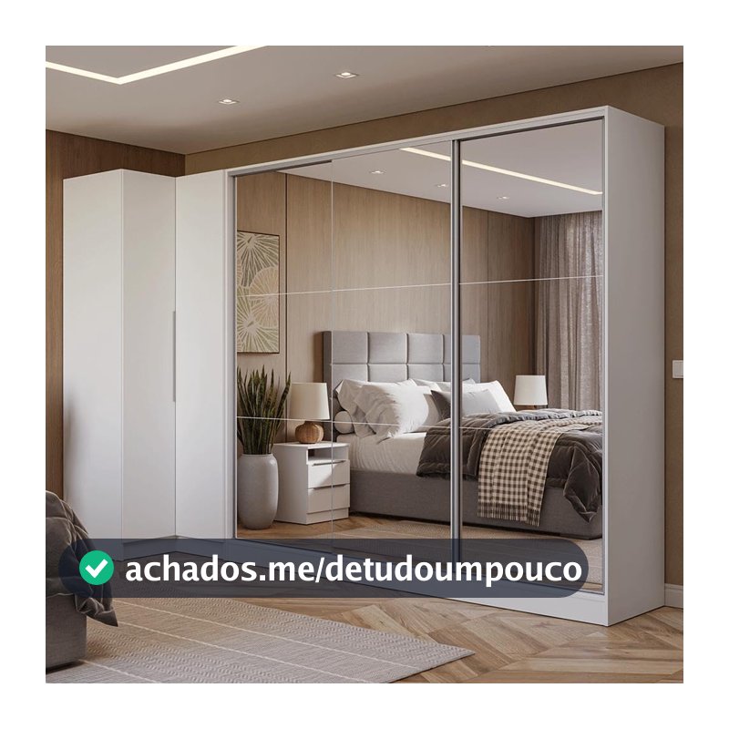 Guarda-roupa Modulado Neo + Guarda-roupa Royale 3 Portas de Correr de Espelho Branco Madesa
