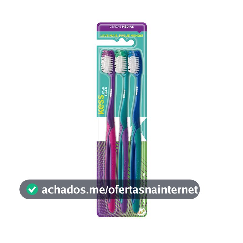 Kess Combo Econômico Com 3 Escovas Dentais Multicor