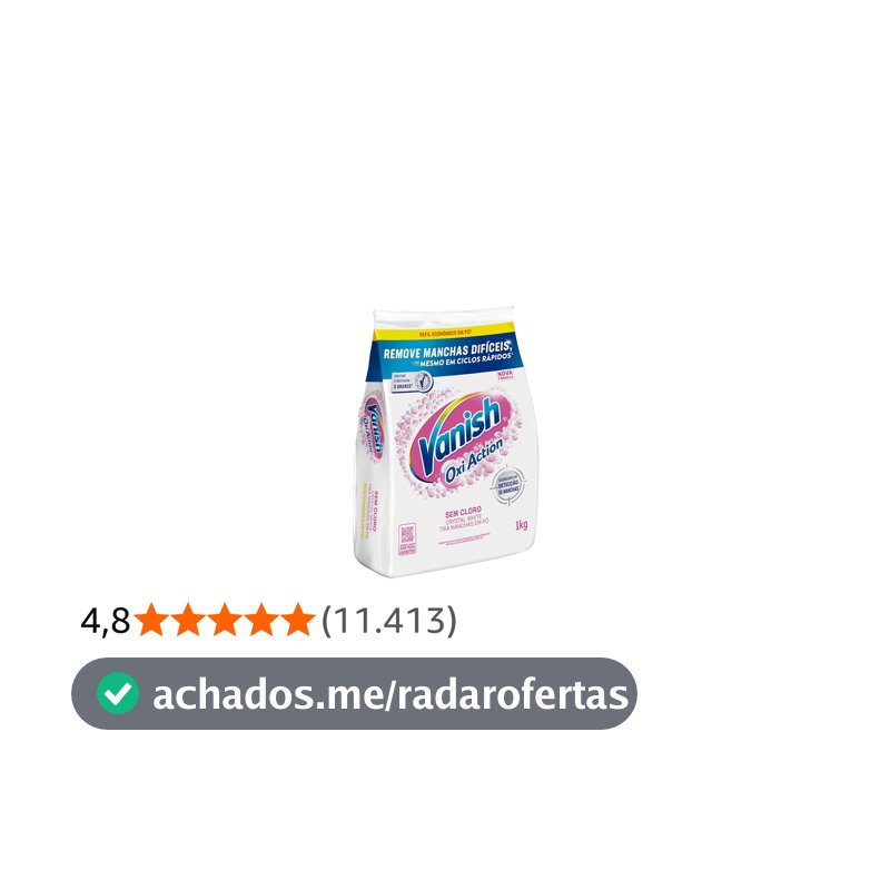 Tira Manchas em Pó Vanish Oxi Action Crystal White Refil 1kg para Roupas Brancas, Sem Cloro, com Percarbonato, Remove Manchas Difíceis e Deixa o Branco Até 5 Tons Mais Branco