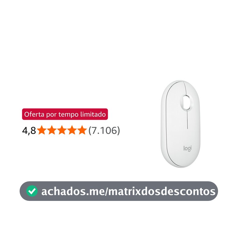Mouse sem fio Logitech Pebble 2 M350s com Clique Silencioso, Design Slim Ambidestro, Conexão Bluetooth e Pilha Inclusa - Branco