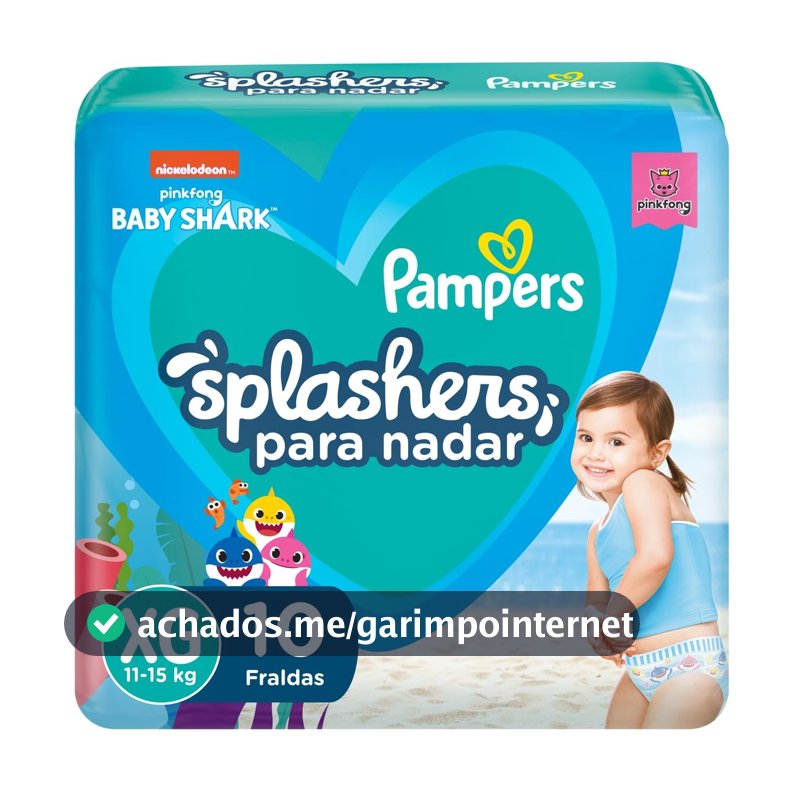 Fralda Pampers Splashers Para Nadar Baby Shark Tamanho XG 10 Unidades