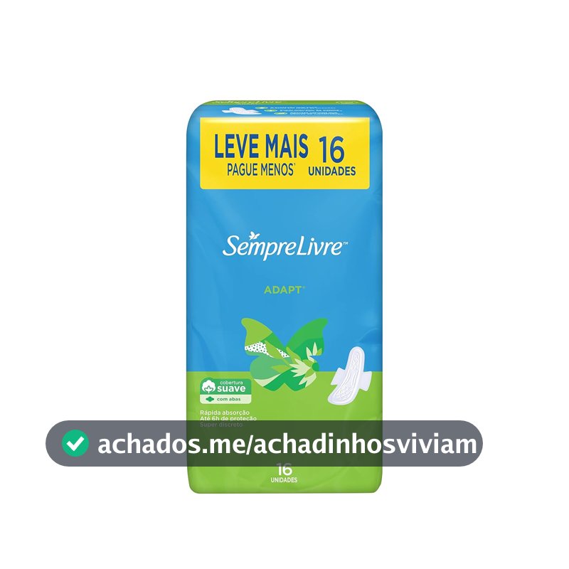 Absorvente com Abas Sempre Livre Adapt, Cobertura Suave, 16 Unidades