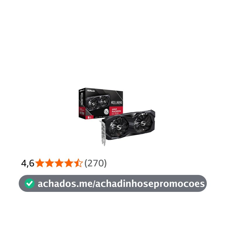 Placa de Vídeo ASRock Radeon RX 7600 Challenger OC, 8GB, GDDR6, 128-Bit, FSR, Ray Tracing, Preto