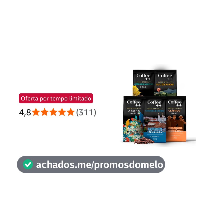 Kit 5 Pacotes Café Especial em Grãos Coffee++ Variedades: Chapada de Minas, Sul de Minas, Cerrado Mineiro, Arara e Clássico - 100% Arábica (5x250g)