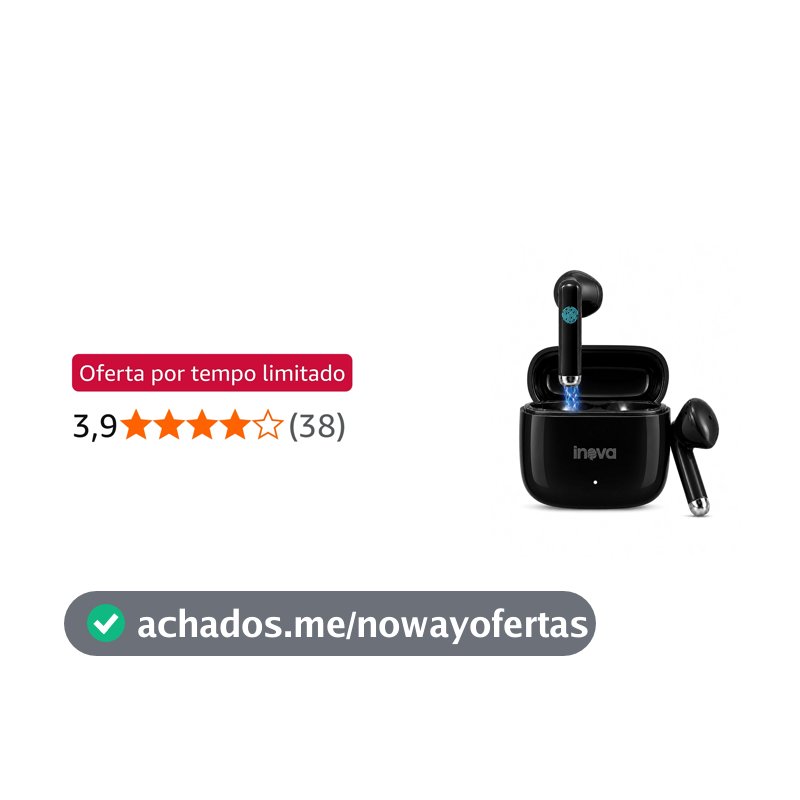INAVA Fone Ouvido Bluetooth, Hi-Fi, 50H, À Prova d'Água e Poeira - Preto
