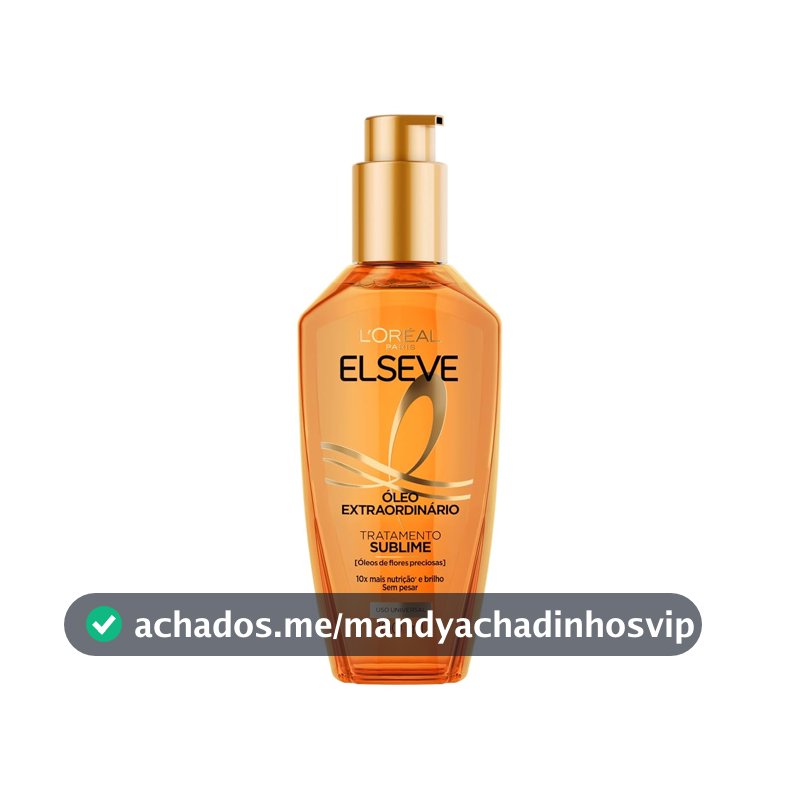 L'Oréal Paris Elseve Óleo Extraordinário Finalizador Capilar, Nutrição Profunda com 6 Óleos Preciosos, Anti-Frizz, Proteção Térmica até 230°C, Brilho Intenso para Todos os Tipos de Cabelo, 100ml