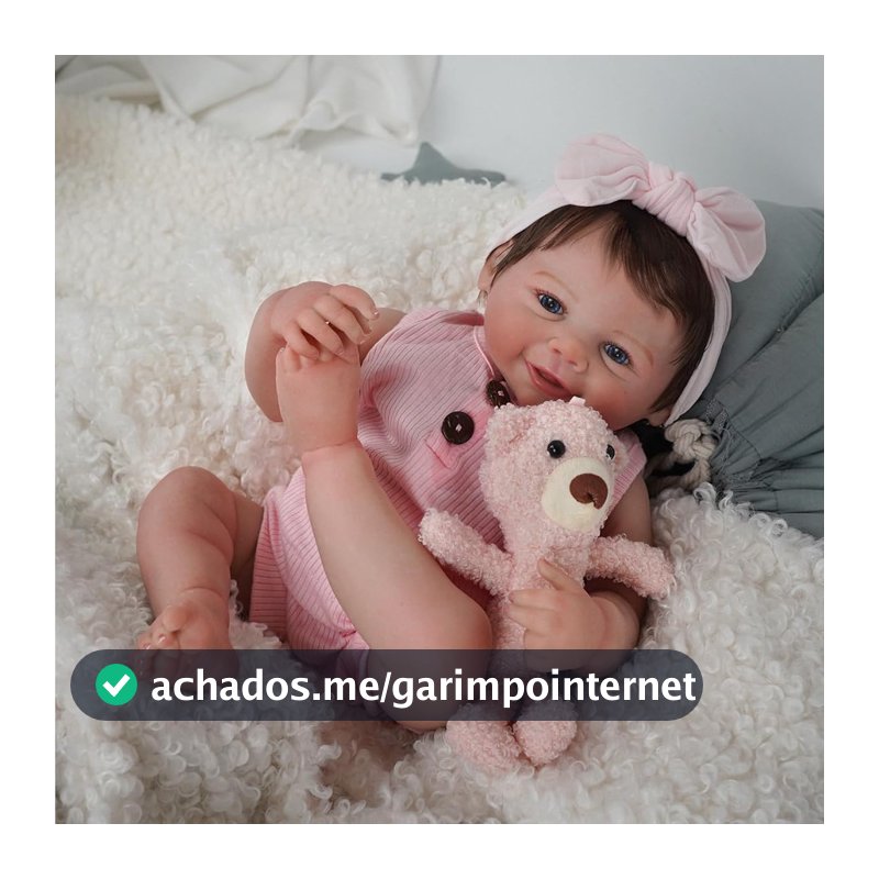 Bebê Reborn Boneca de Silicone Menina Realista Pintado Original Olhos Azuis 48cm (Sorriso Menina 48cm)
