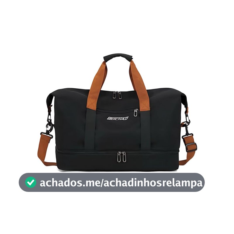 Bolsa Mala de Viagem e Academia Grande Capacidade Portátil, Leve, Transversal, Casual Unissex para Fitness, Natação, Camping e Uso Diário (Preto)