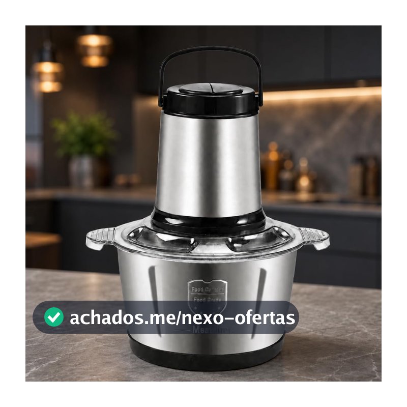 Multiprocessador de Alimentos Premium em Inox com 4 Lâminas, Triturador, Picador e Moedor para Carnes, Legumes e Vegetais com Base Antiderrapante - 220V