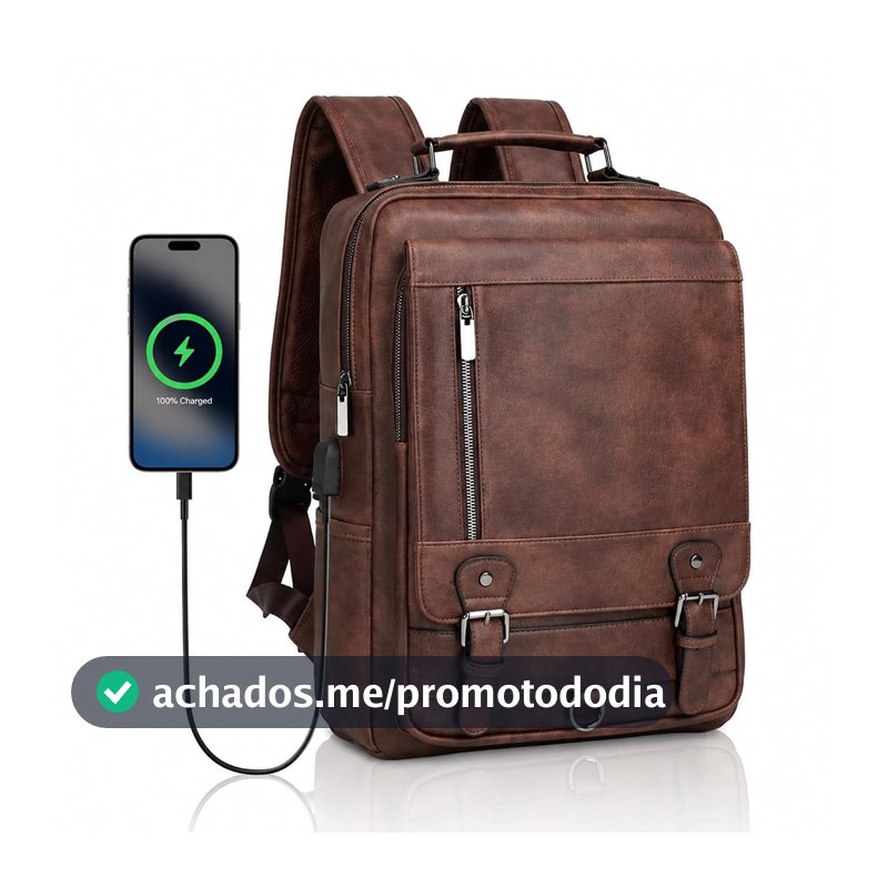 Mochila de Couro PU para Homens e Mulheres de Negócios, 15,6 polegadas, Impermeável, para Viagem, Deslocamento Diário, Leve, Mochila Escolar (Marrom)