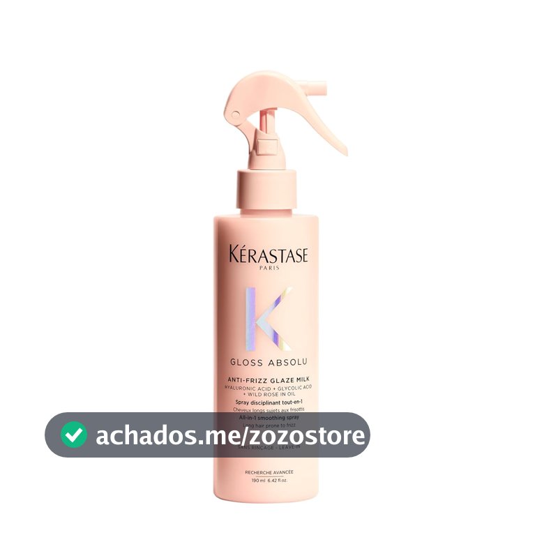 Kérastase, Spray, Gloss Absolu, Glaze Milk Anti-Frizz, para todos os tipos de cabelos, com ácido hialurônico, glicólico e óleo de rosa silvestre, proporciona brilho, protetor térmico, 190ml