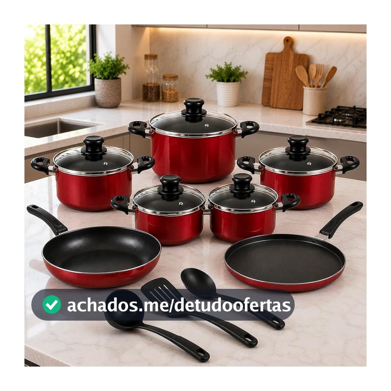 Kit de Panelas Antiaderentes 7 Peças com Tampas de Vidro + Frigideira + Panquequeira + Kit de Utensílios