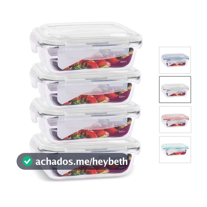 House Organizer Conjunto 4 Potes de Vidro Retangular com Tampa Hermética 640ml