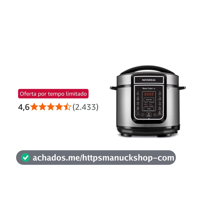 MONDIAL Panela de Pressão Elétrica Digital 5L, Preto/Inox, 900W, 110V - PE-38