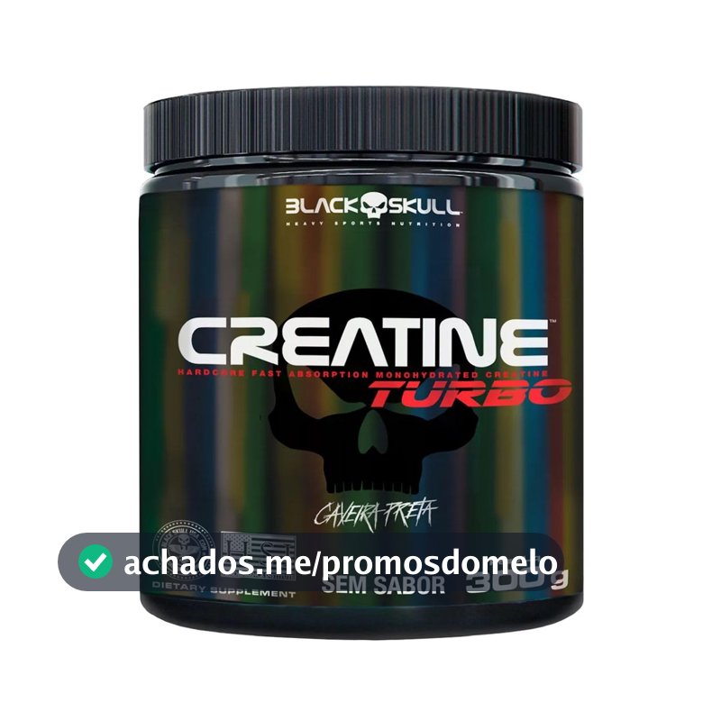 Creatine Turbo – sem sabor - Pote 300g - Black Skull - Suplementação para Treino, Performance, Ganho Muscular, Hipertrofia, Força e Resistência