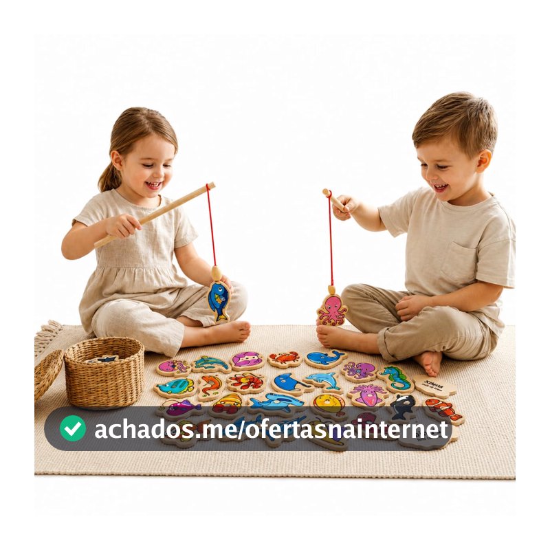 Brinquedo de Madeira Infantil Educativo Montessori (Peixes Bilíngue)