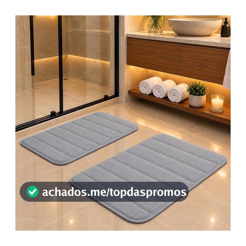 Kit com 2 Tapetes de Banheiro Mágico Premium Ultra Absorvente Cinza (Cinza)