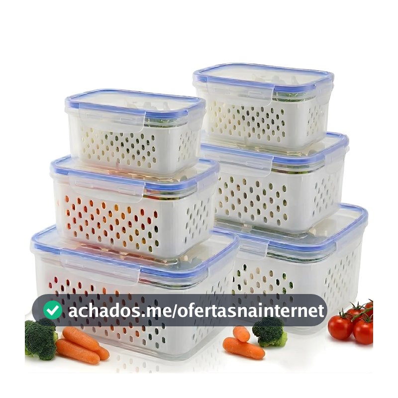 Kit 6 Potes Organizadores de Geladeira com Cesto para Frutas e Verduras