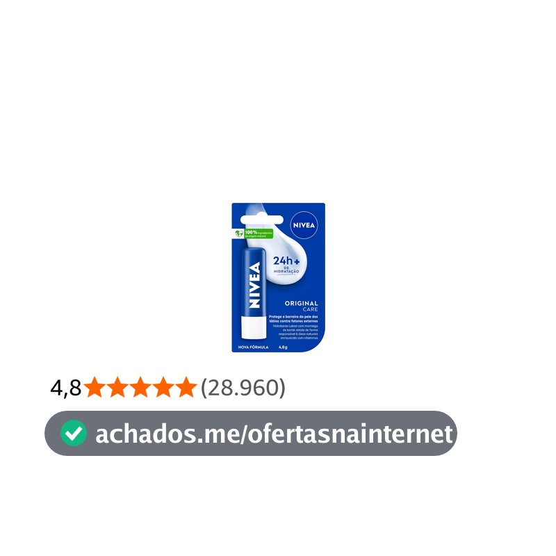 NIVEA Hidratante Labial Original Care 4,8g, Hidratação Intensa 24h, Protege contra Ressecamento, Cuidado Diário, Manteiga de Karité