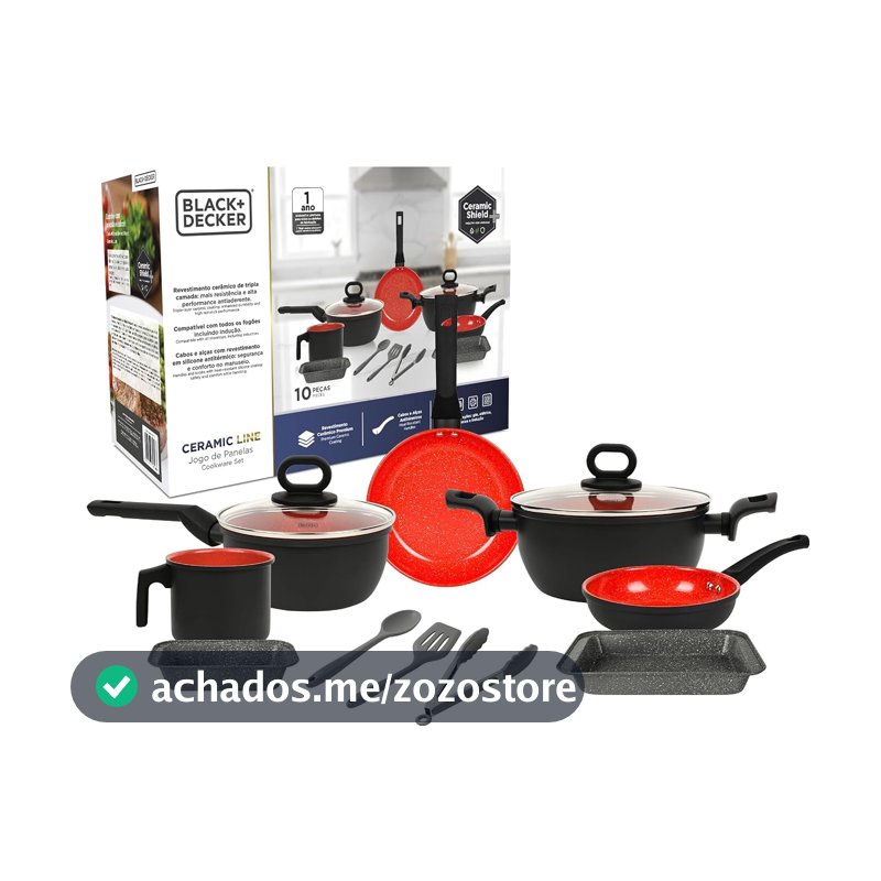 Jogo de Panelas BLACK DECKER 10 Peças Ceramic Line - Red Stone