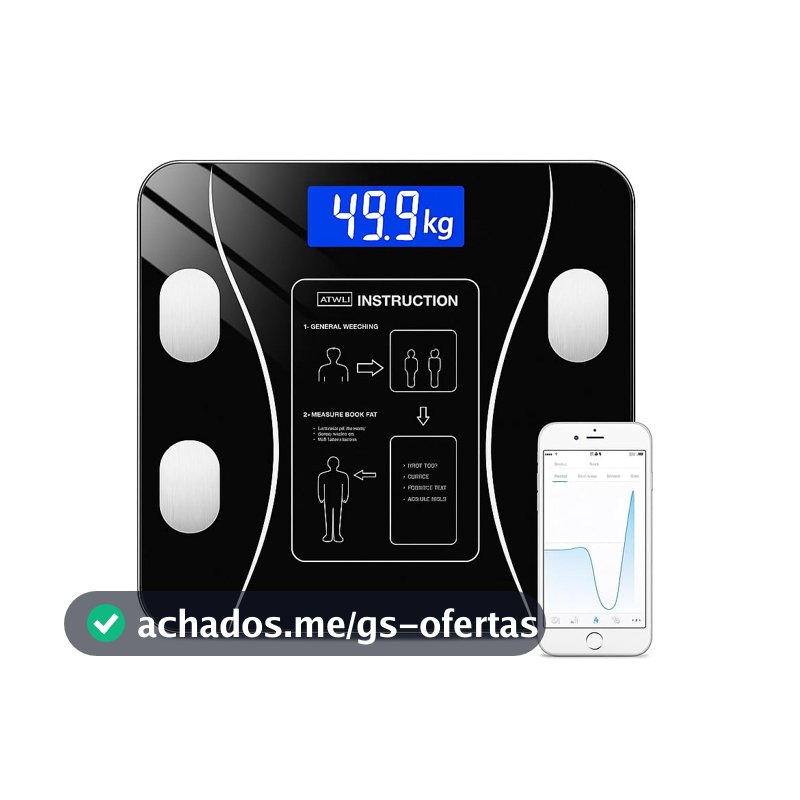 Balança Corporal Bioimpedância Premium Com Visor Inteligente Bluetooth Composição Corporal Peso Controle da Sua Saúde Completo Com Aplicativo