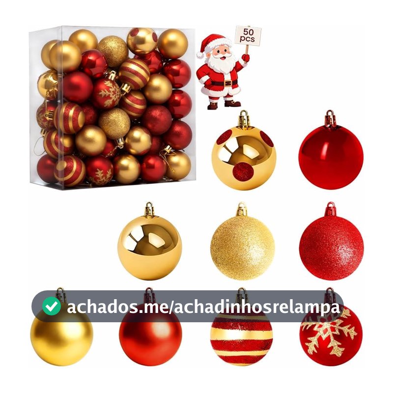 Trailabo Kit 50 Bolas de Natal Decoração, 4cm, Vermelhos e Dourados