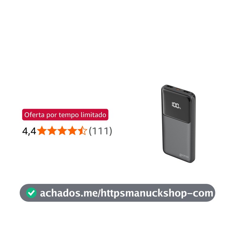 Geonav Power Bank, Carregador Portátil Universal 10.000mAh, Carga rápida, 2 saídas USB-A (até 18W quick charge) e 1 USB-C (até 20W Power Delivery), Led Indicador de Bateria, PB10K20W1PBK, Preto