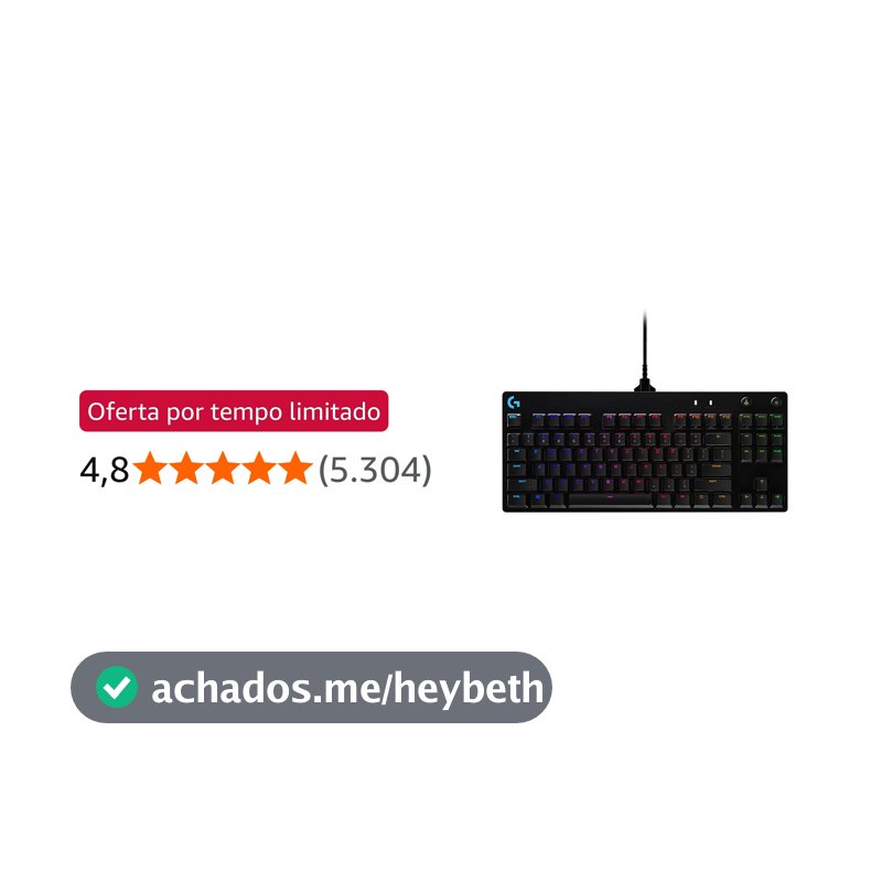 Teclado Mecânico Gamer Logitech G PRO com Layout US, RGB LIGHTSYNC, Design TKL, Cabo Destacável e Switch Exclusivo GX Blue Clicky