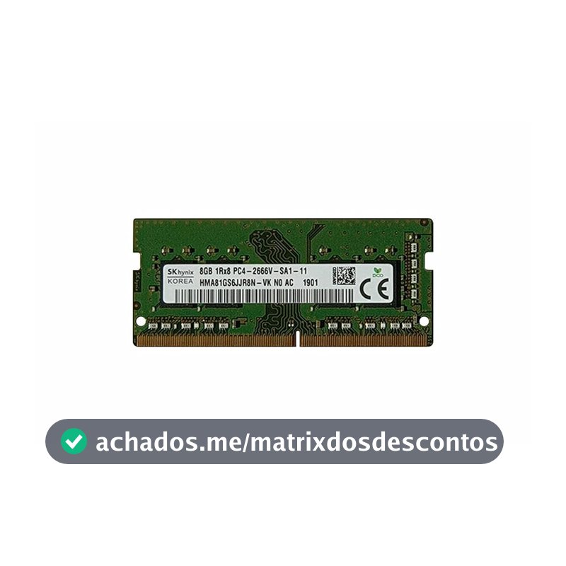Memória p/Notebook Hynix 2X8GB (16Gb) PC4-21300 DDR4-2666MHz 260-Pin SODIMM 1.2V - HMA81GS6CJR8N-VK