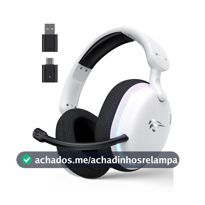 Havit Fone de Ouvido Gamer Five-Mode Fuxi-H7 White Black, Sem fio e Com Fio, Wireless 2,4GHz, Bluetooth, USB, Cabo 3,5mm, Falante de 40 mm, Microfone Destacável com Cancelamento de Ruído