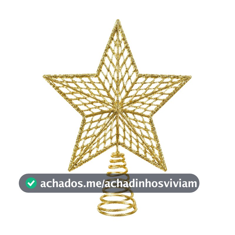 Ponteira Estrela Vazada Dourada com Glitter Luxo Base Espiral 20cm Natal