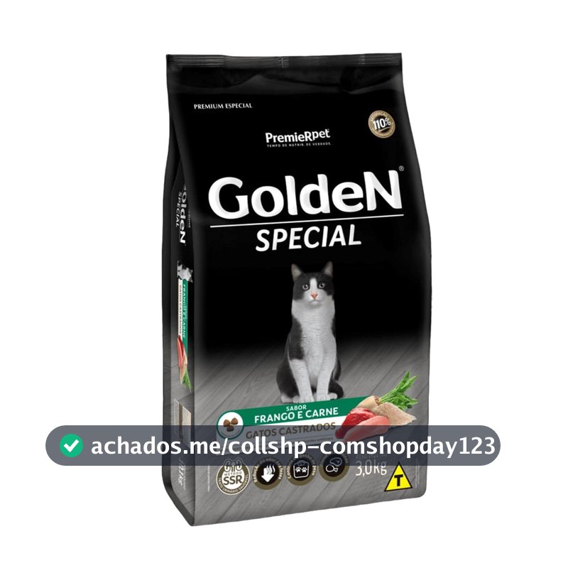 Ração Premier Golden para Gatos Adultos Castrados Frango e Carne 3kg
