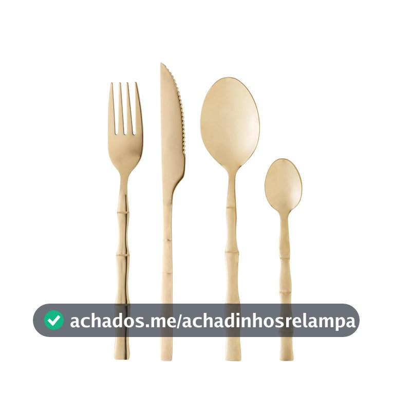 LYOR - Faqueiro 16 Peças de Aço Inox Bambu Elegant Champanhe - Jogo de Talheres