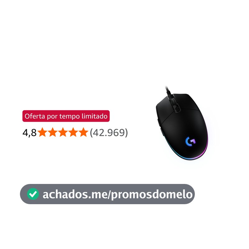 Mouse Gamer Logitech G203 LIGHTSYNC RGB, Efeito de Ondas de Cores, 6 Botões Programáveis e Até 8.000 DPI - Preto