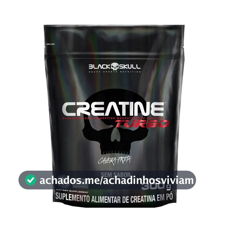Creatine Turbo BlackSkull - Creatina Monohidratada em pó, com carboidrato para melhor absorção e performance (300g Refil, Sem sabor)