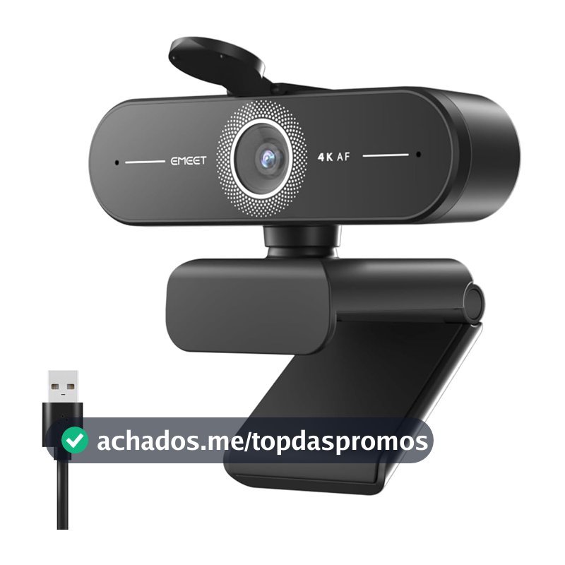EMEET C60E 4K Webcam para PC - foco automático PDAF, microfones duplos com cancelamento de ruído, FOV de 73°, correção automática de luz, USB Plug&Play