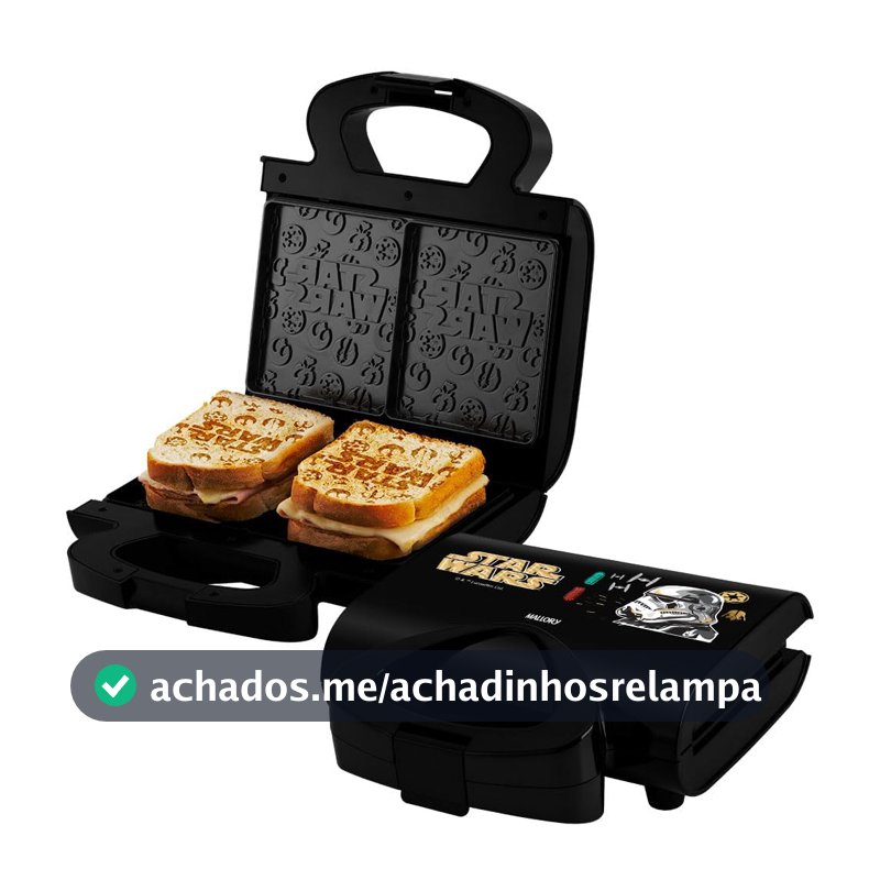 Sanduicheira Elétrica Mallory Star Wars Empire Plates – Superfície Antiaderente, Luzes LED, Alça com Toque Frio, Trava de Segurança - 127V