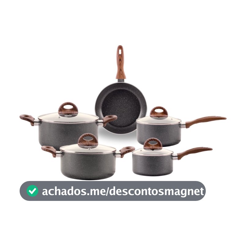 Brinox - Jogo de Panelas Antiaderente Ceramic Life 5 Peças com Fundo de Indução Smart Plus - Granito
